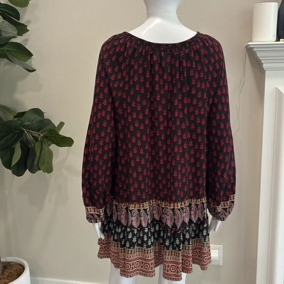 Beachlunchlounge Floral Paisley Mixed Print Peasant Tunic Size XL Long Sleeve - Picture 9 of 13
